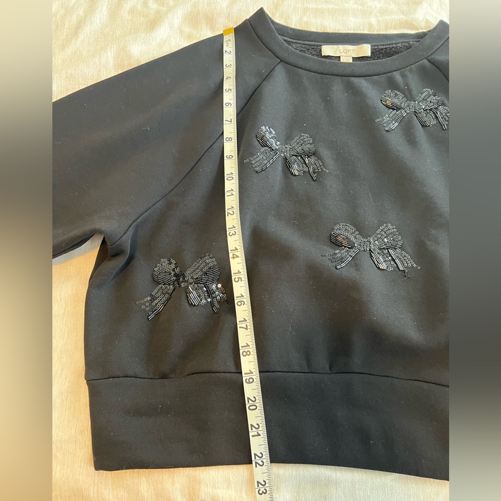 LOFT Black Crew Neck Sweater with Bow Accents - Picture 2 of 9